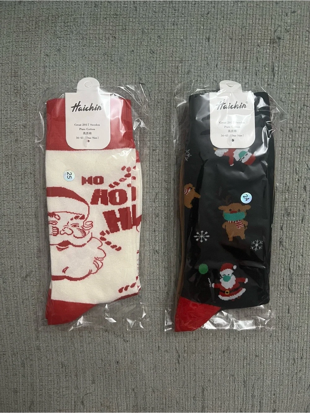 Bundle Of 2 Christmas Crew Socks Santa Reindeer 80% Cotton One Size Festive Cozy